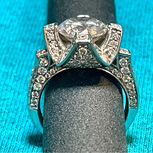 925 Silver CZ and PAJ markings on this Engagement/cocktail Ring. - Picture 2 of 8